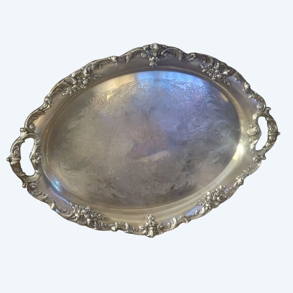 Reed & Barton King Francis Large Handled Metal Serving Tray Silverplate - Picture 16 of 16